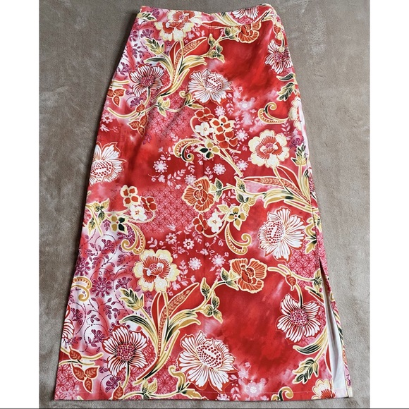 Islander Hawaiian Floral Maxi Skirt Side Button Elastic Back Waist - Picture 10 of 13